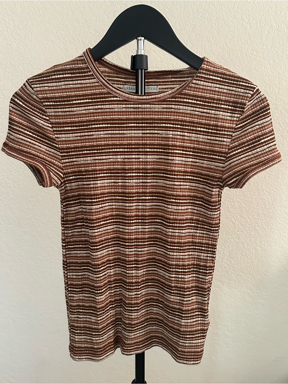 Urban Outfitters Fall Brown Striped Ribbed Tee Size Small